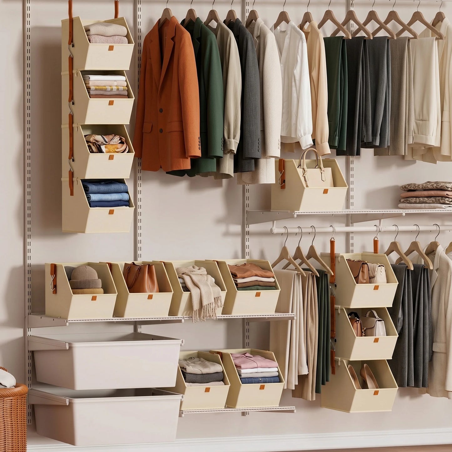 4-Tier Hanging Closet Organizer - Collapsible Fabric Shelves