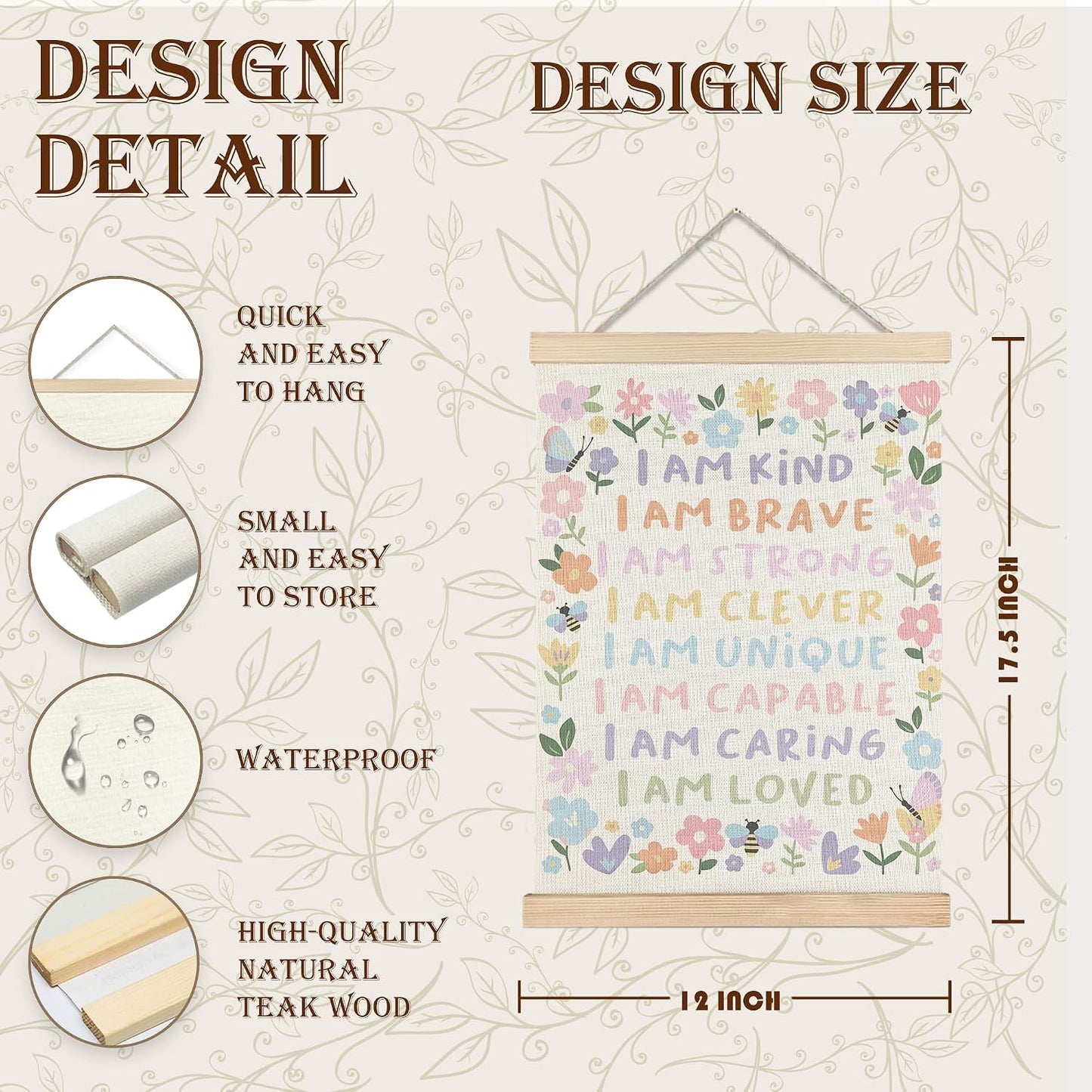 Floral Girls Room Wall Art - 2 Prints with Wood Hangers
