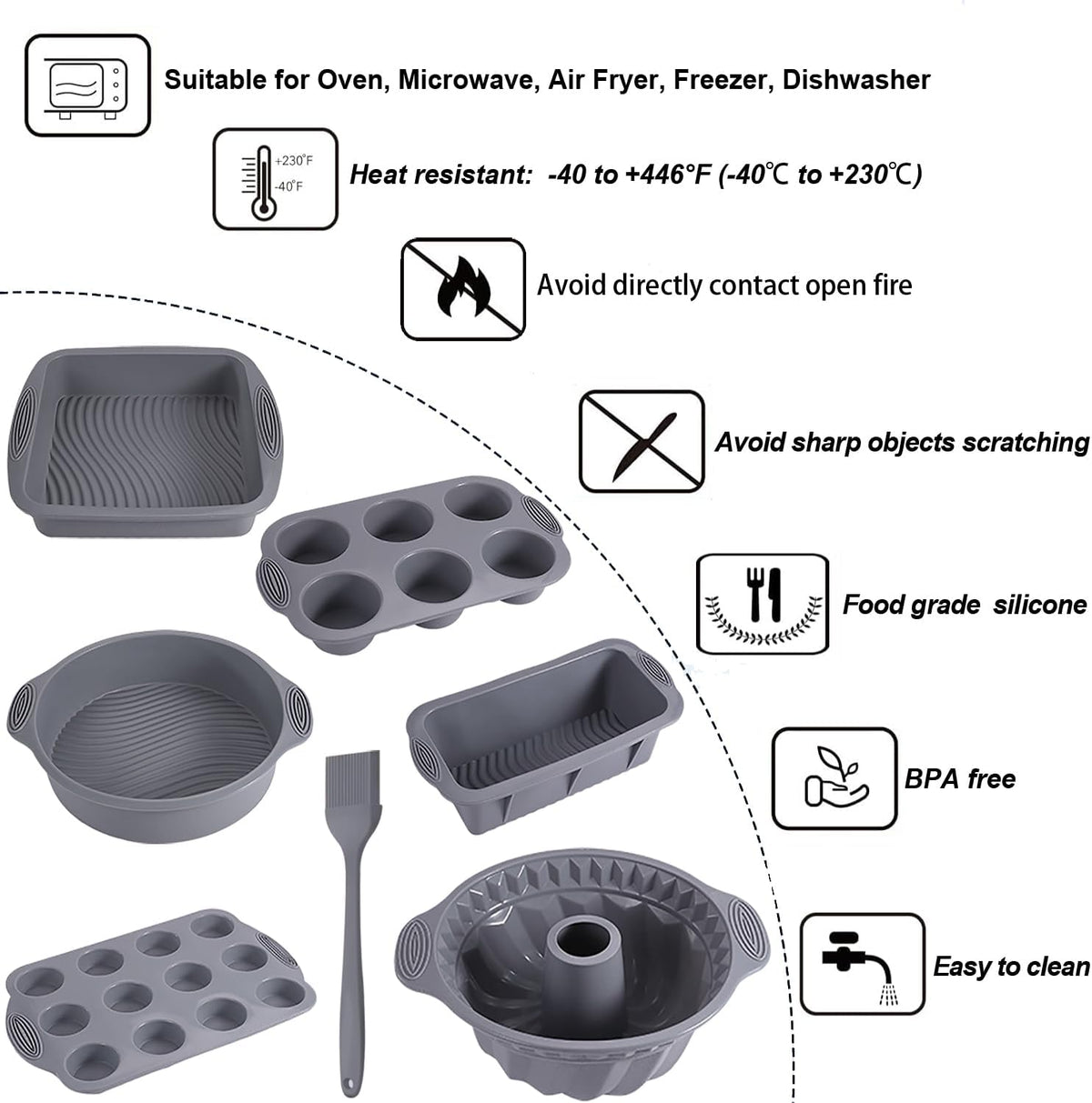 7-In-1 Silicone Bakeware Set - Cake, Loaf & Muffin Molds