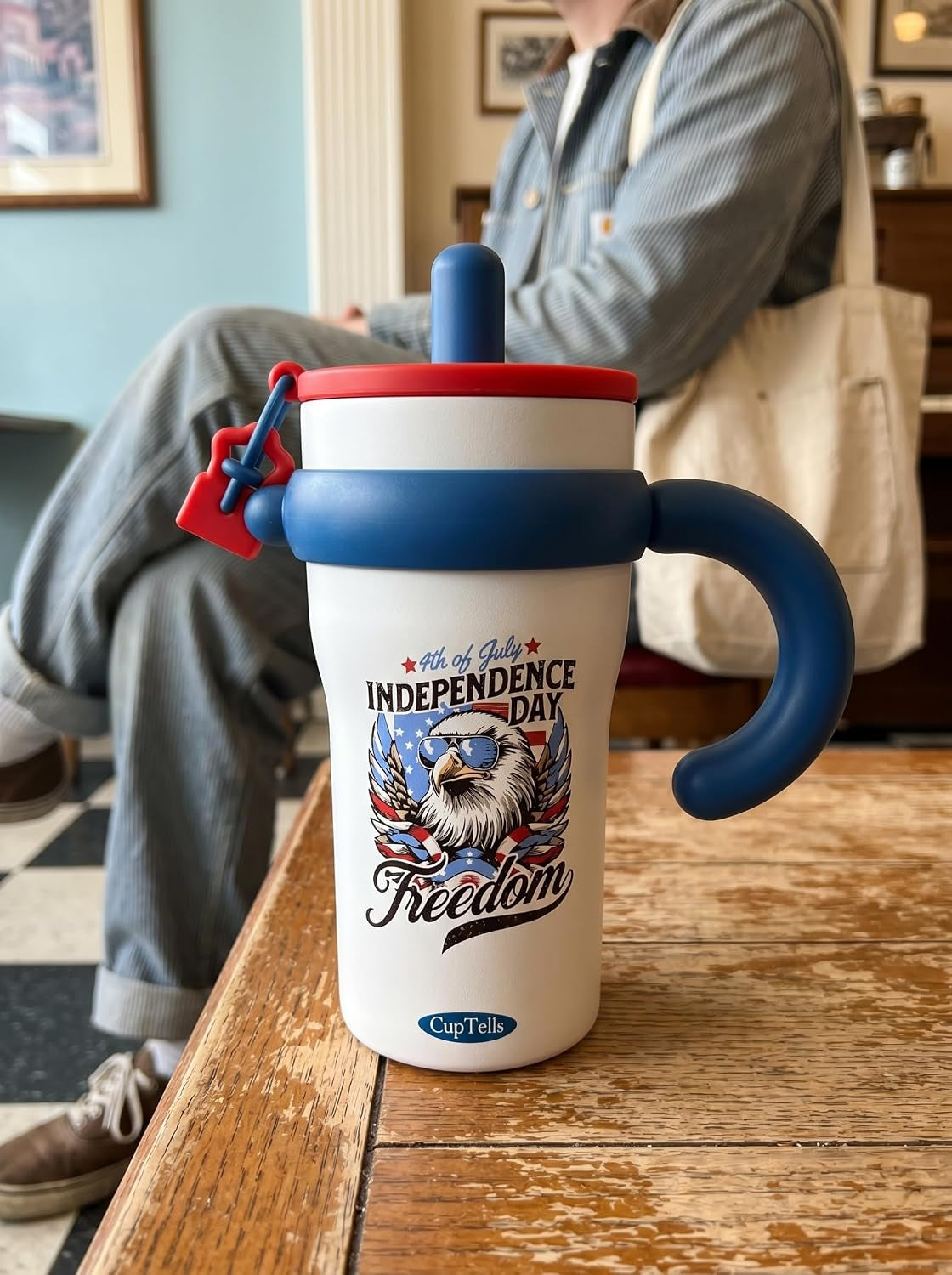 32Oz Insulated Tumbler with Handle & Straw - Bald Eagle