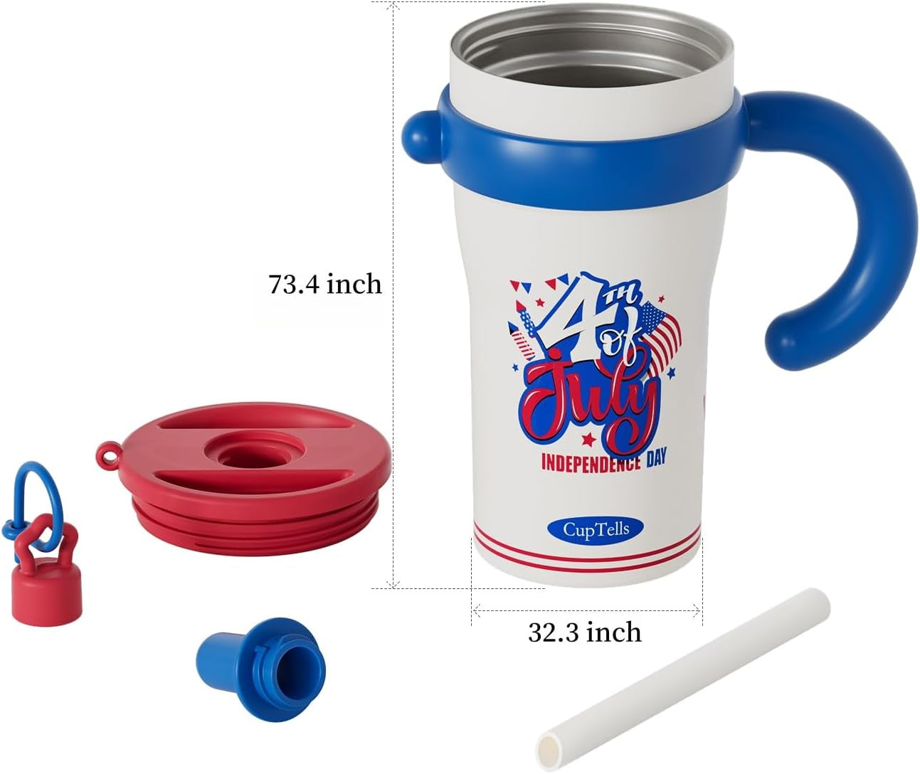 32Oz Insulated Tumbler with Handle & Straw - Stars & Stripes
