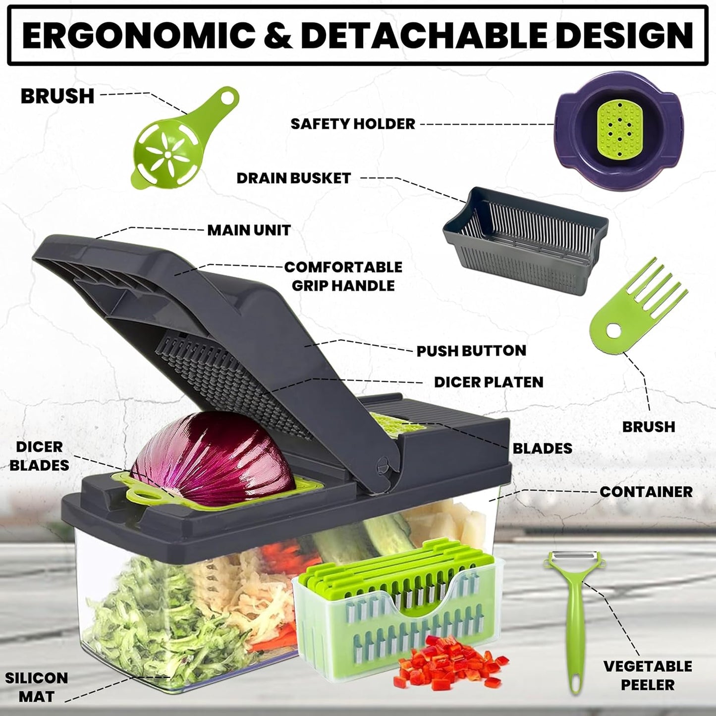 15-In-1 Food Chopper - Slicer, Dicer & Grater with Basket