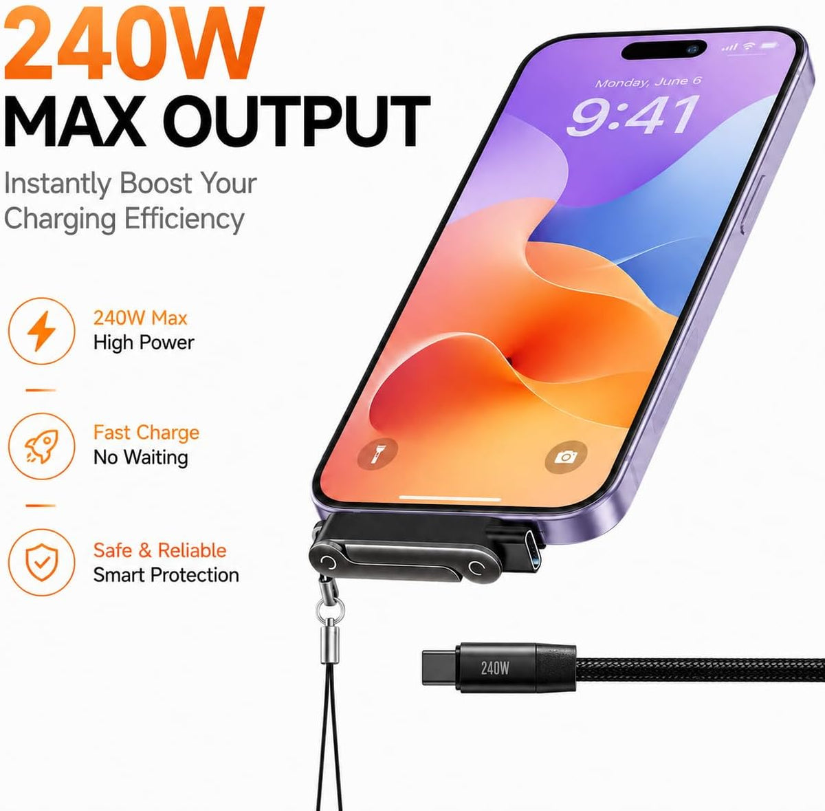 240W Invisible Charging Cable with Foldable Phone Stand