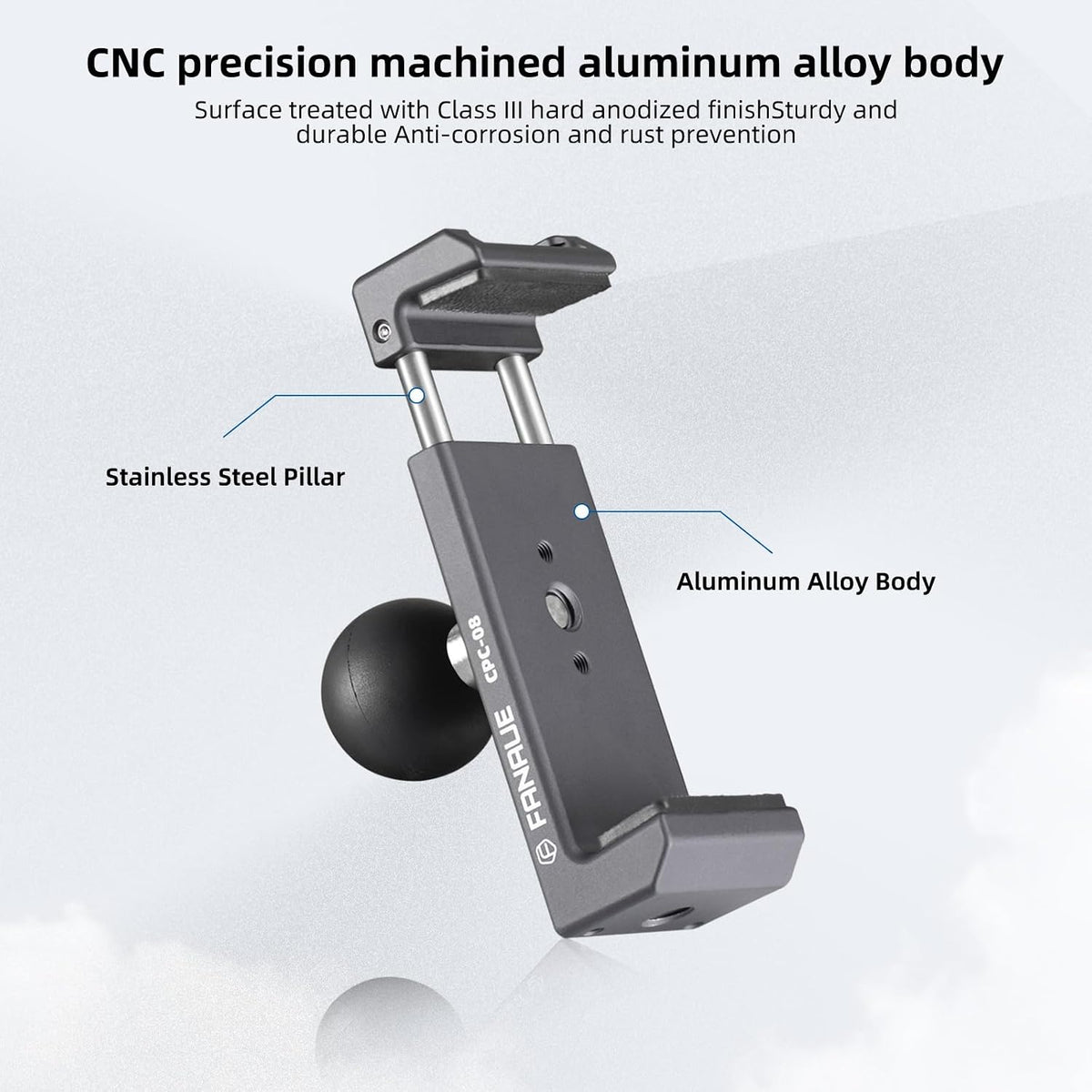Aluminum Phone Holder - 20Mm Ball Mount, 360 Rotation