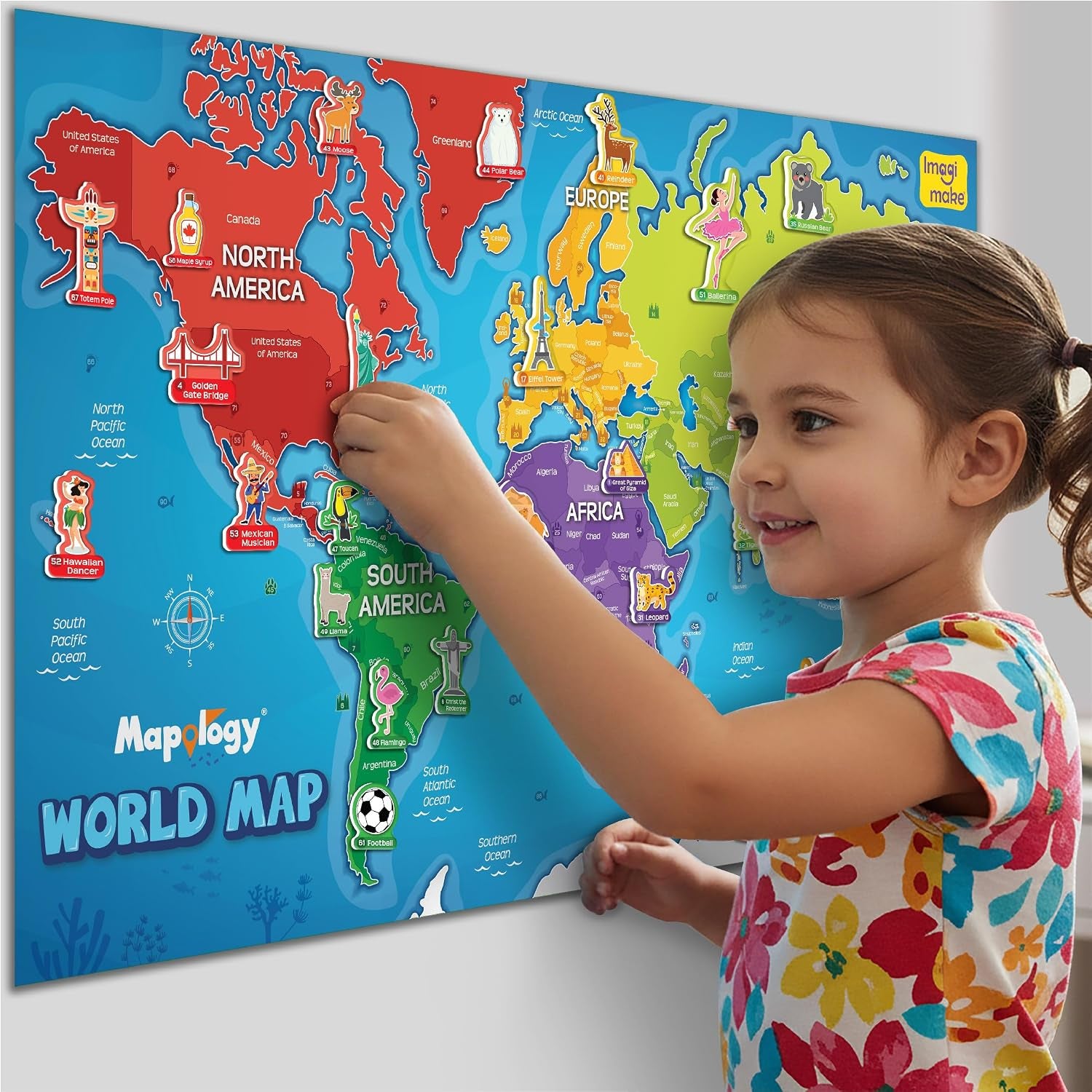 World Map with 100+ Reusable Stickers - Geography Kids Toy