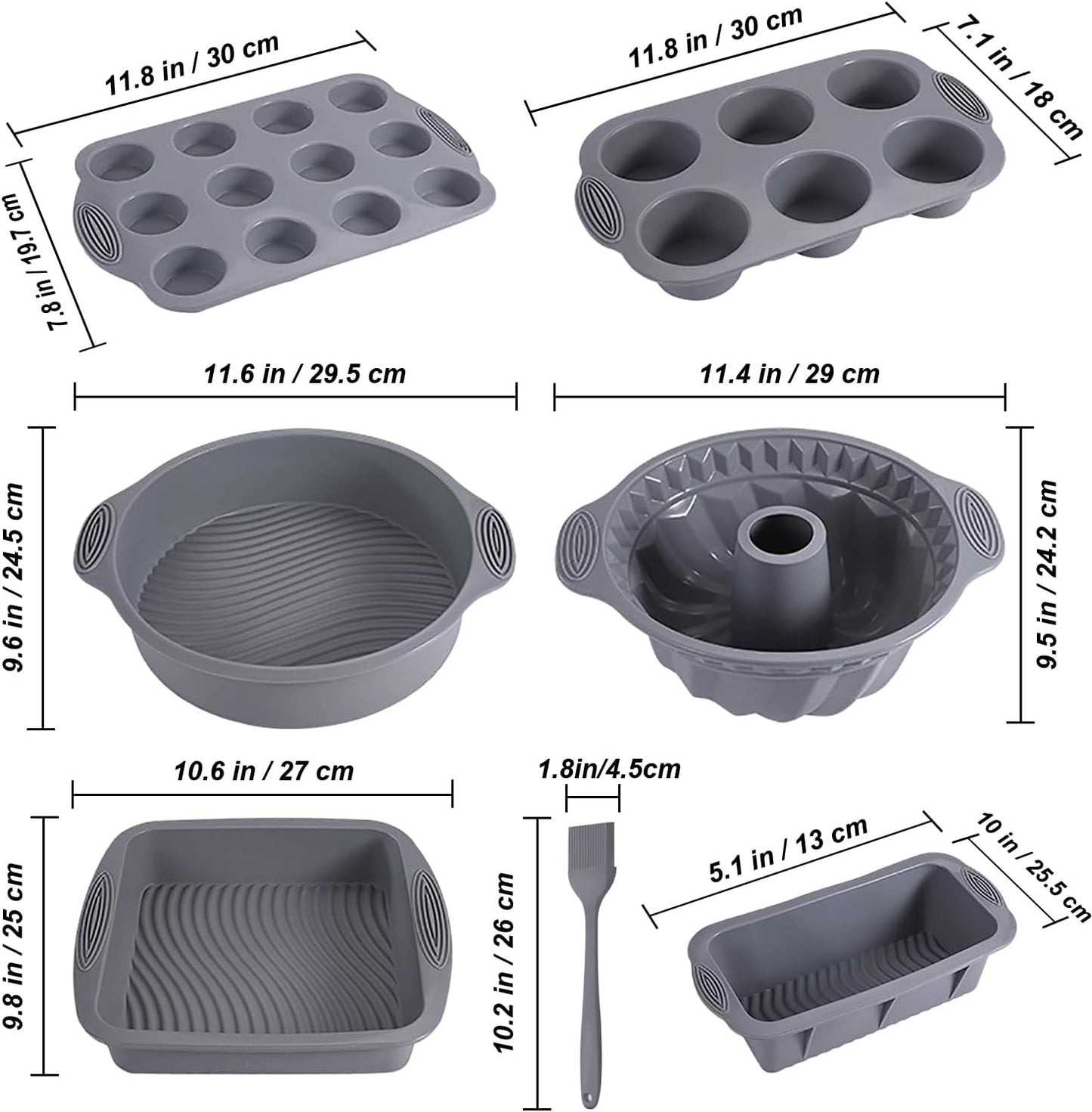 7-In-1 Silicone Bakeware Set - Cake, Loaf & Muffin Molds