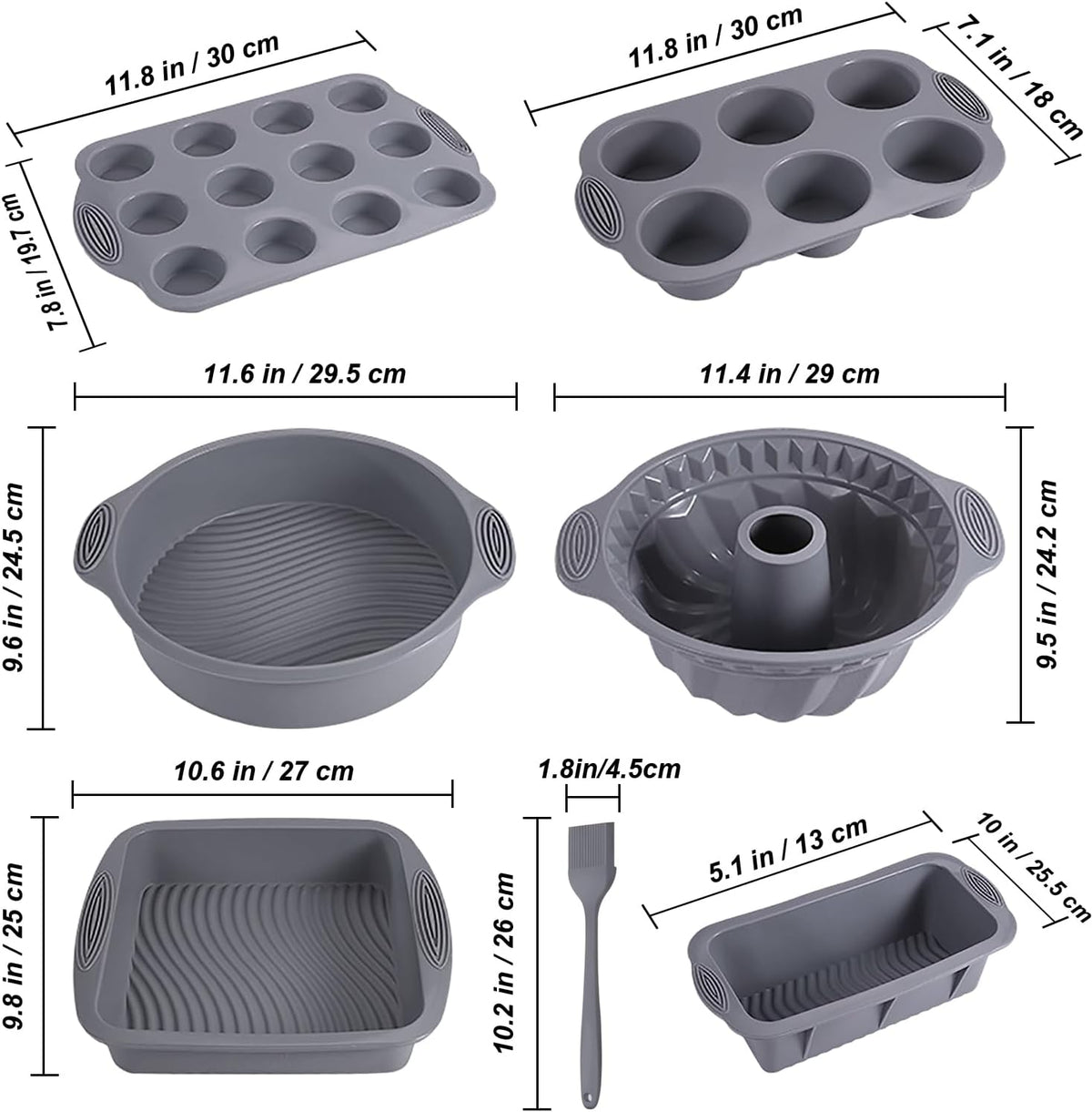 7-In-1 Silicone Bakeware Set - Cake, Loaf & Muffin Molds