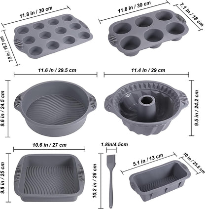 7-In-1 Silicone Bakeware Set - Cake, Loaf & Muffin Molds