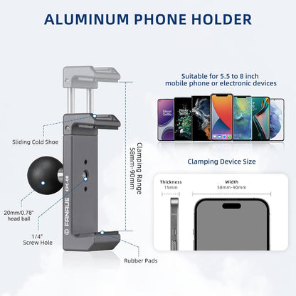 Aluminum Phone Holder - 20Mm Ball Mount, 360 Rotation