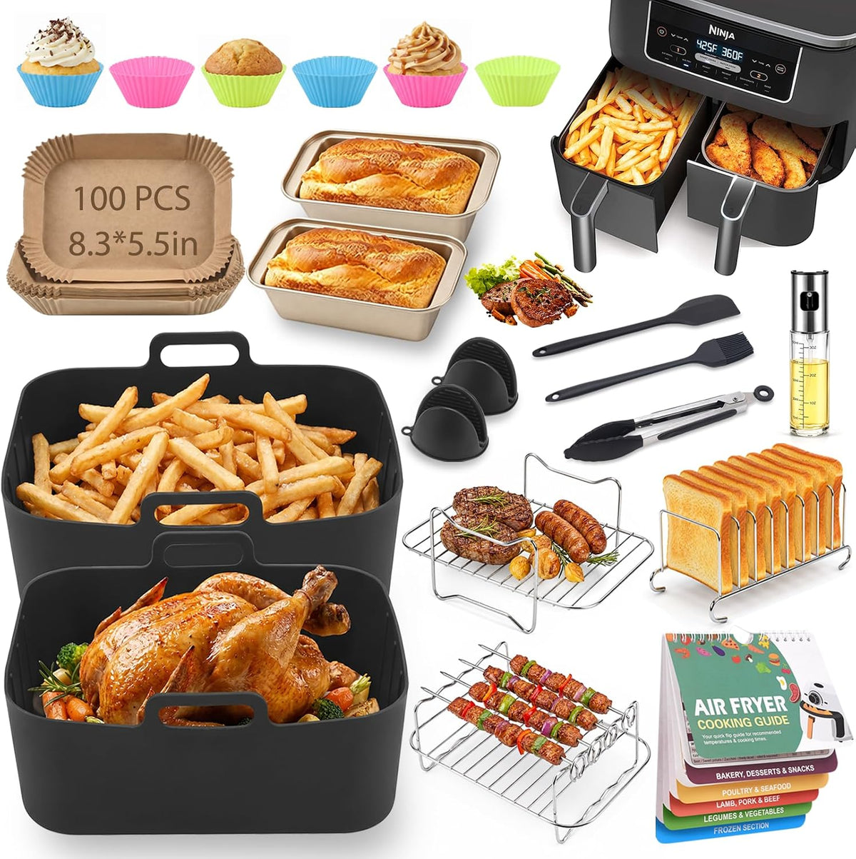 21-Piece Silicone Air Fryer Liners - Fits Ninja Dual Basket