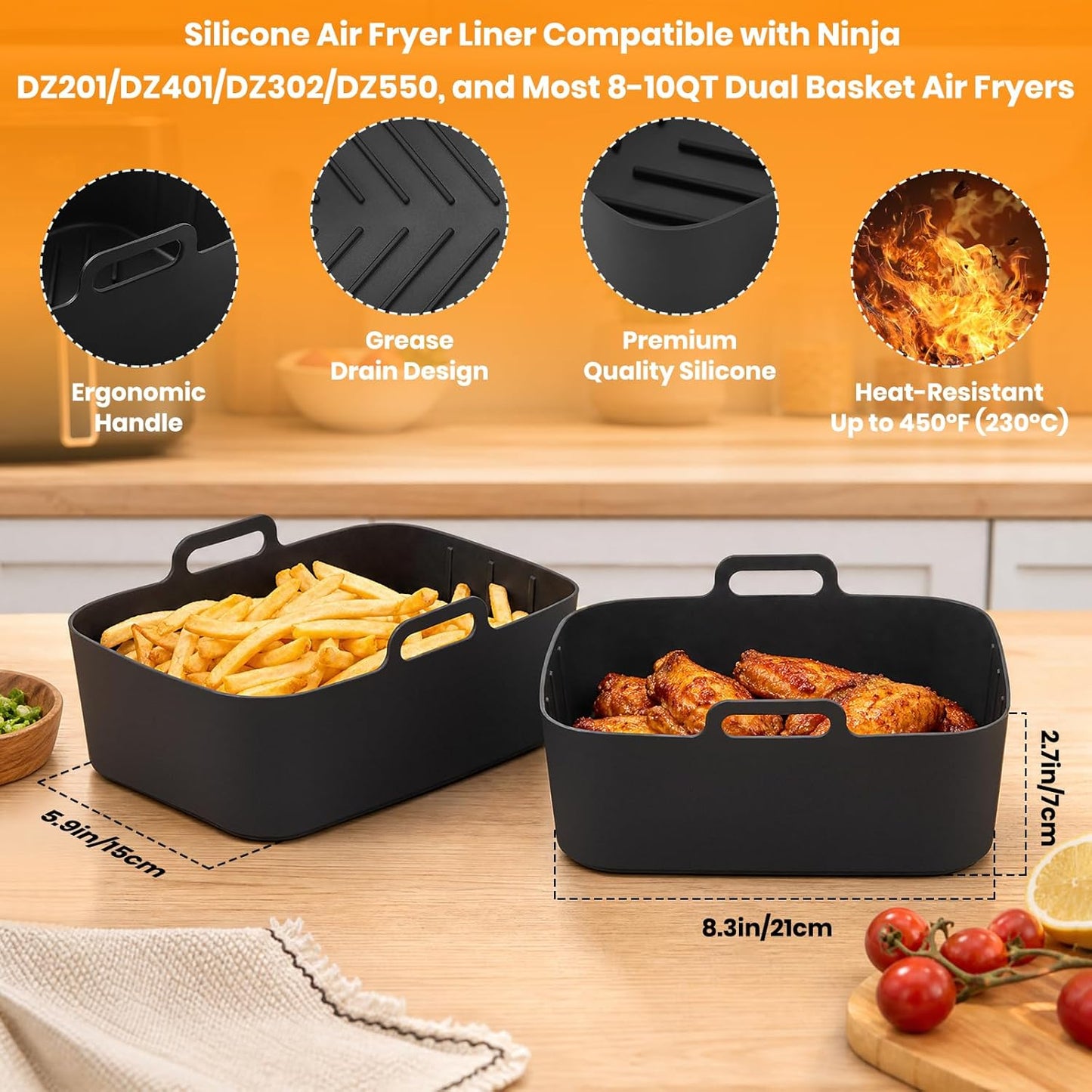 21-Piece Silicone Air Fryer Liners - Fits Ninja Dual Basket