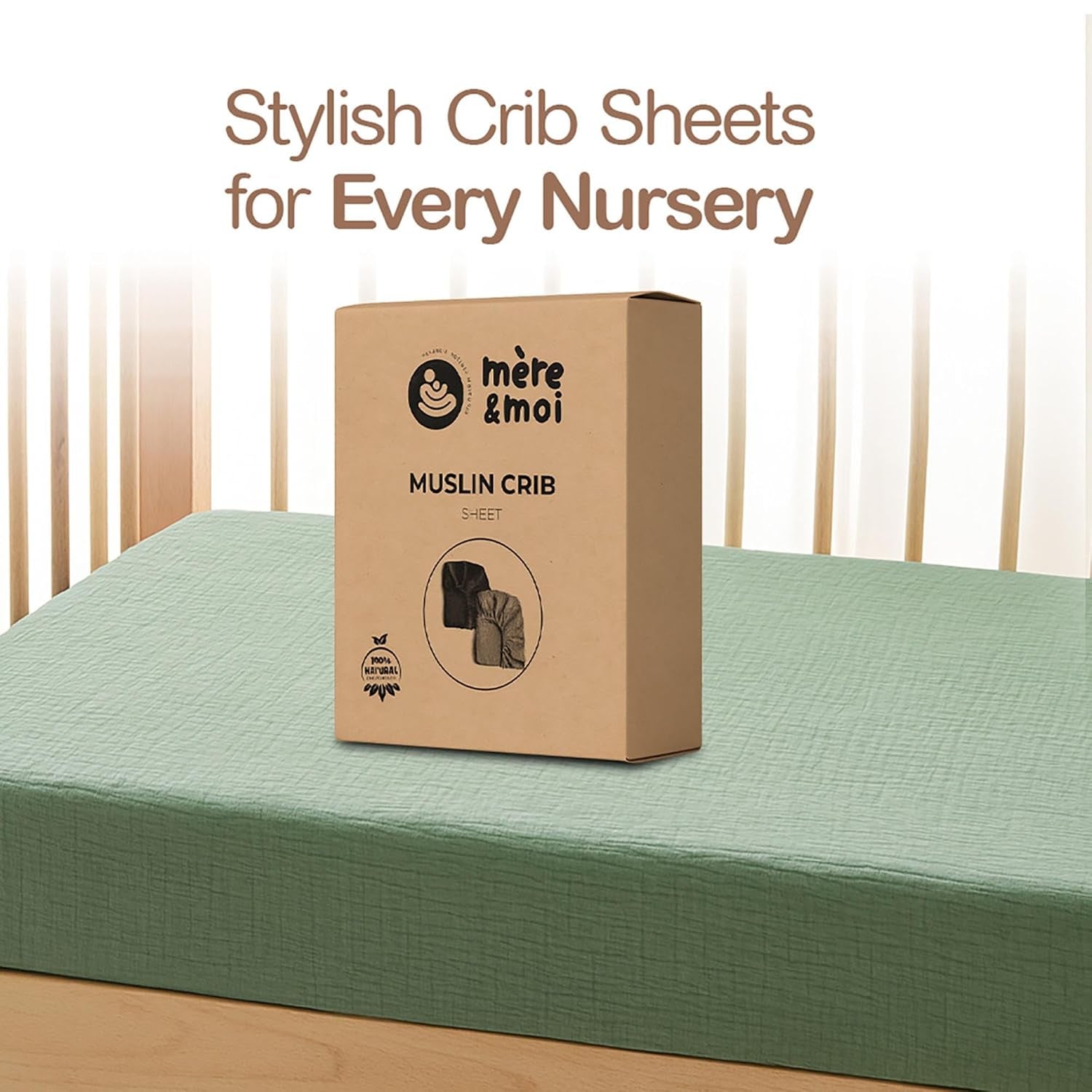 Muslin Crib Sheets 2-Pack - 100% Cotton, Green & Cream