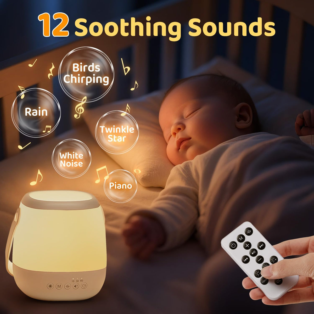 Baby Night Light & Sound Machine - 35 Colors, 12 Soothing Sounds