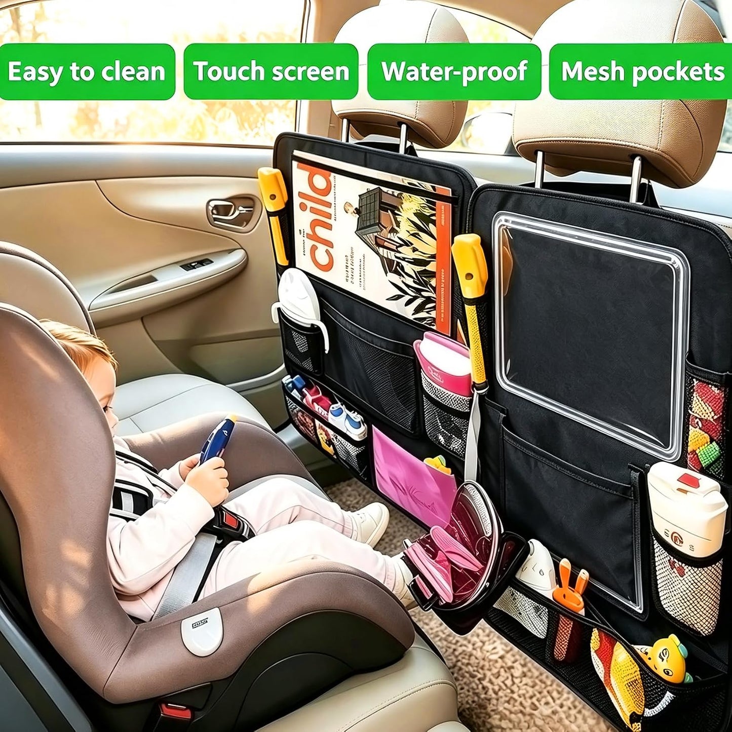 Back Seat Kick Mats with Tablet Holder - 2 Pack
