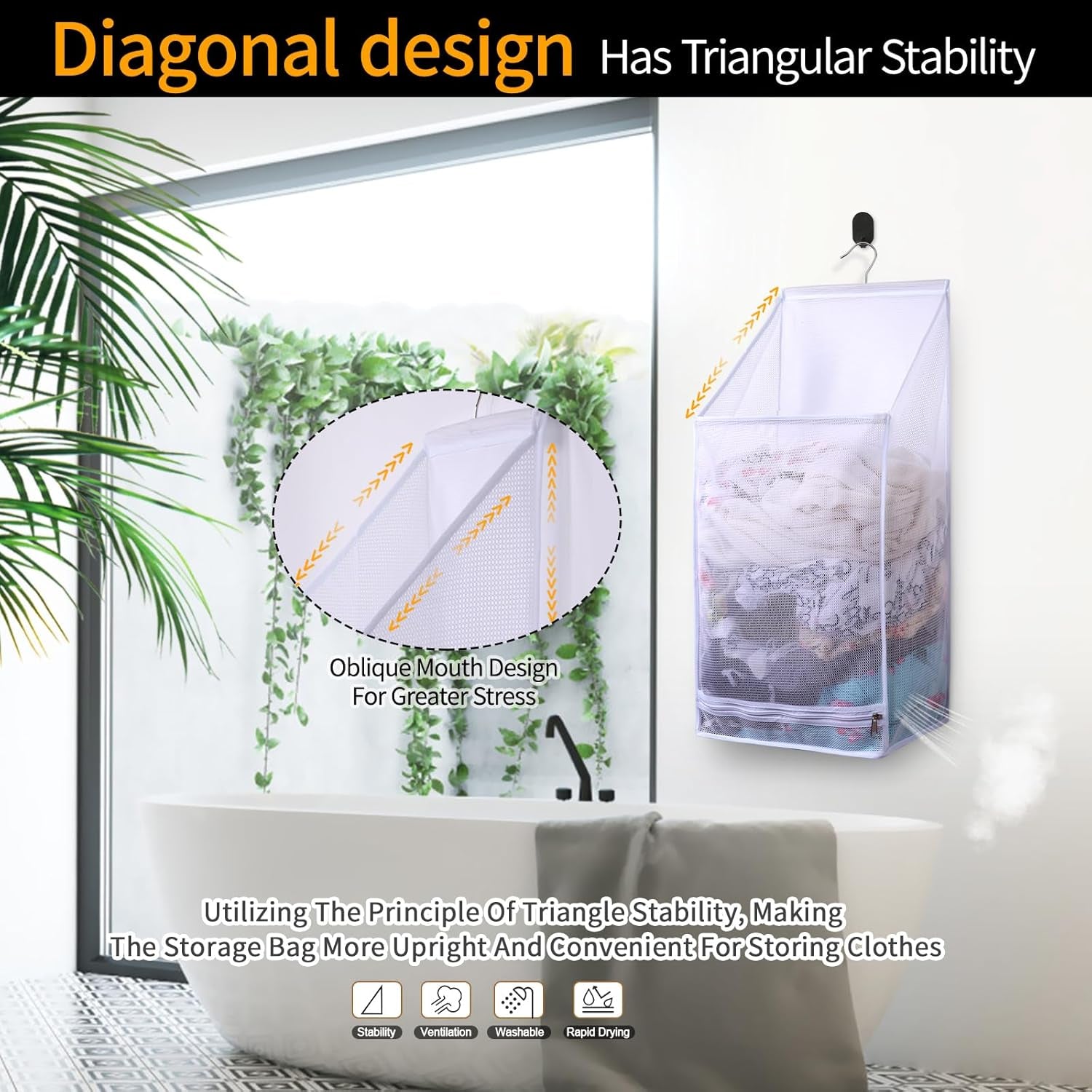 Hanging Mesh Laundry Bag - Collapsible, Space-Saving (White)