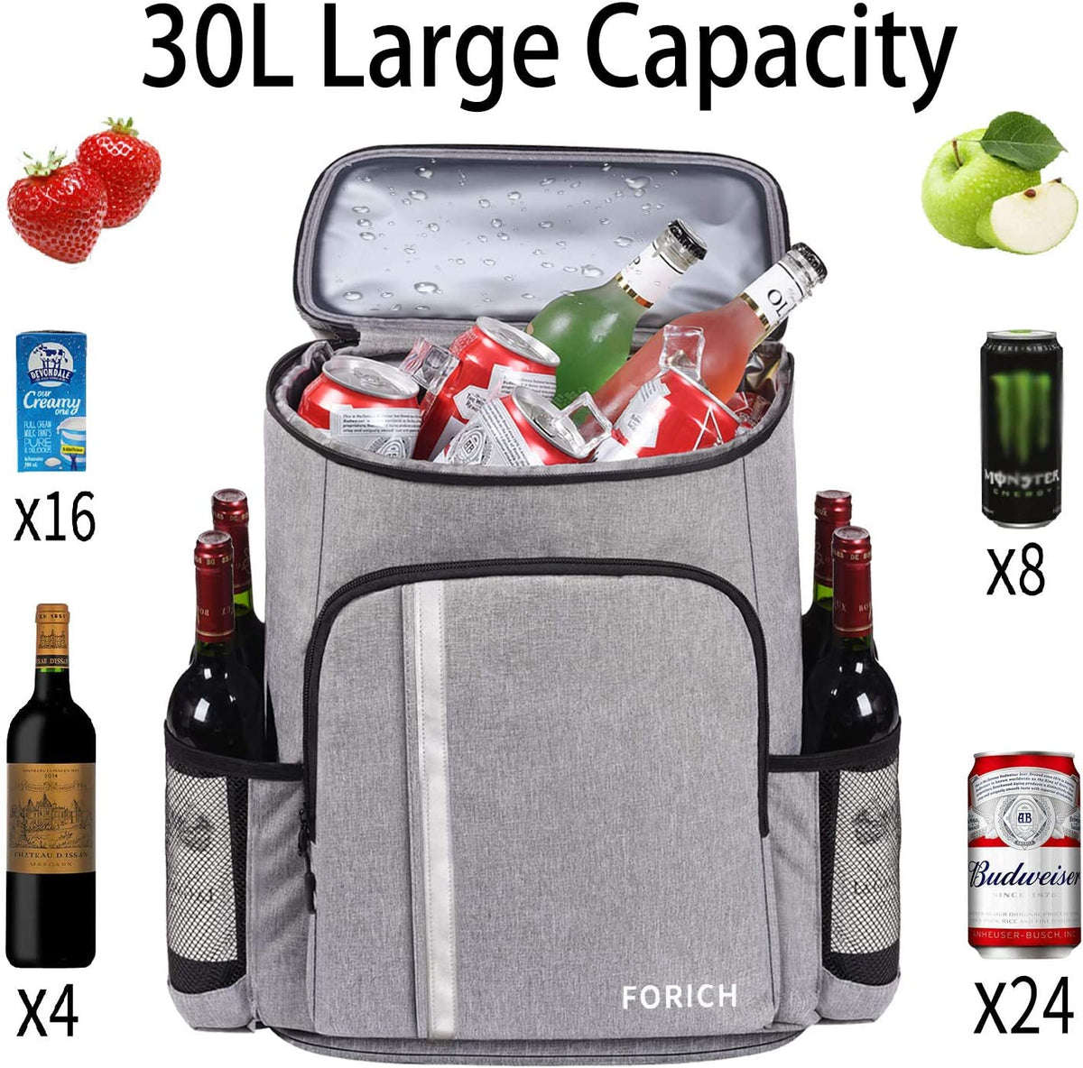 Insulated Backpack Cooler - Leakproof, Holds 30 Cans