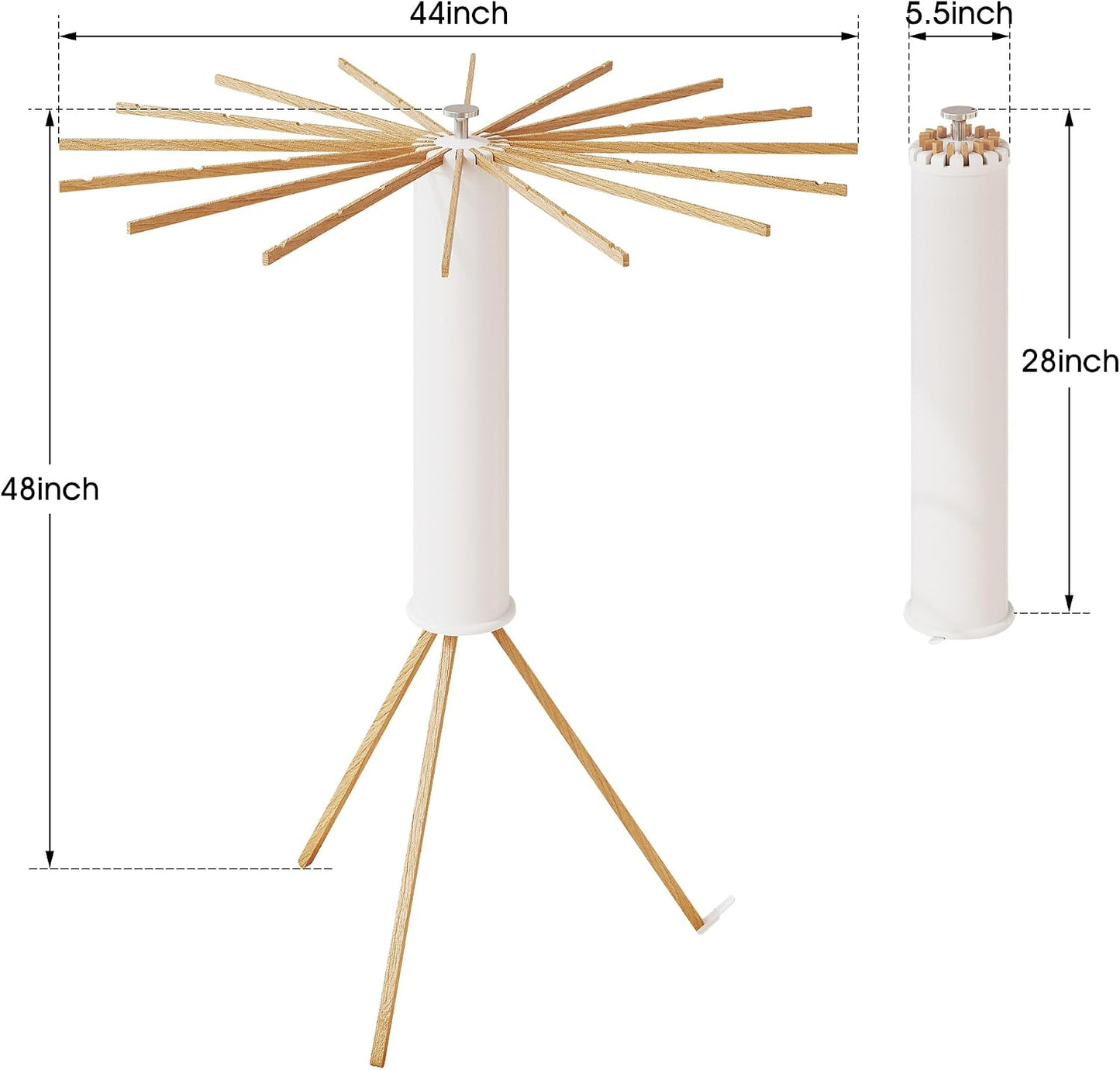 Foldable Clothes Drying Rack - 16 Wood Poles, Retractable