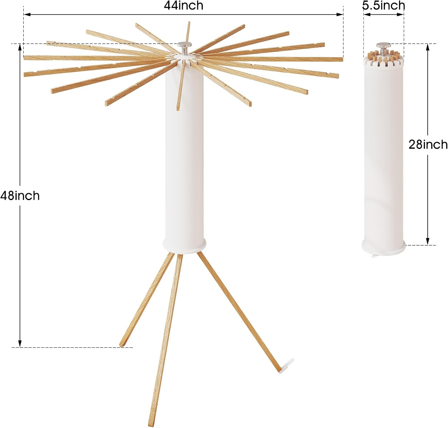 Foldable Clothes Drying Rack - 16 Wood Poles, Retractable
