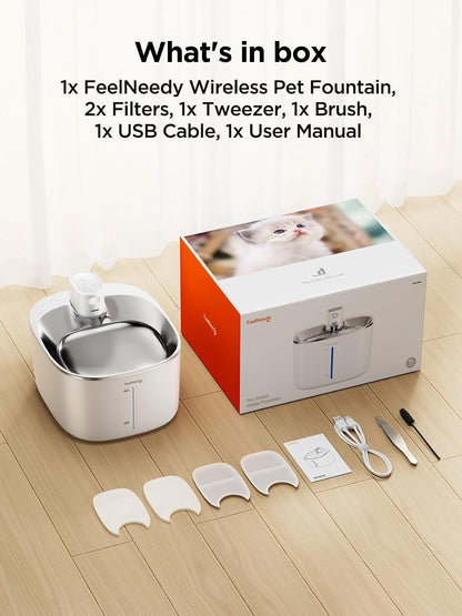 Wireless Cat Water Fountain - 135Oz, Motion Sensor, White