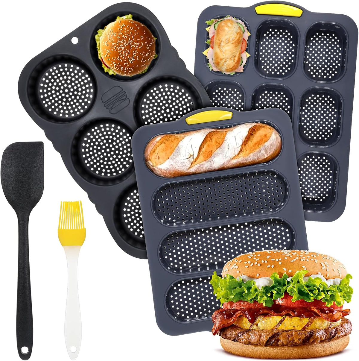 Hamburger & Hot Dog Bun Molds - Set of 5 with Spatula