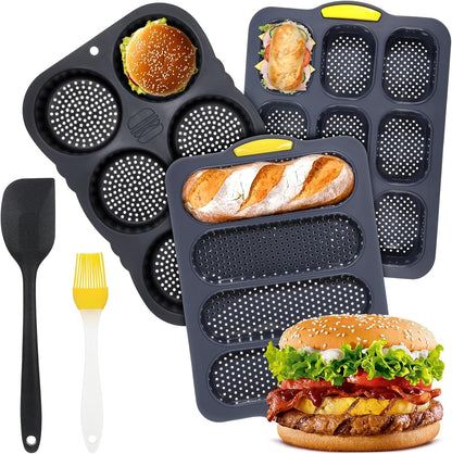 Hamburger & Hot Dog Bun Molds - Set of 5 with Spatula