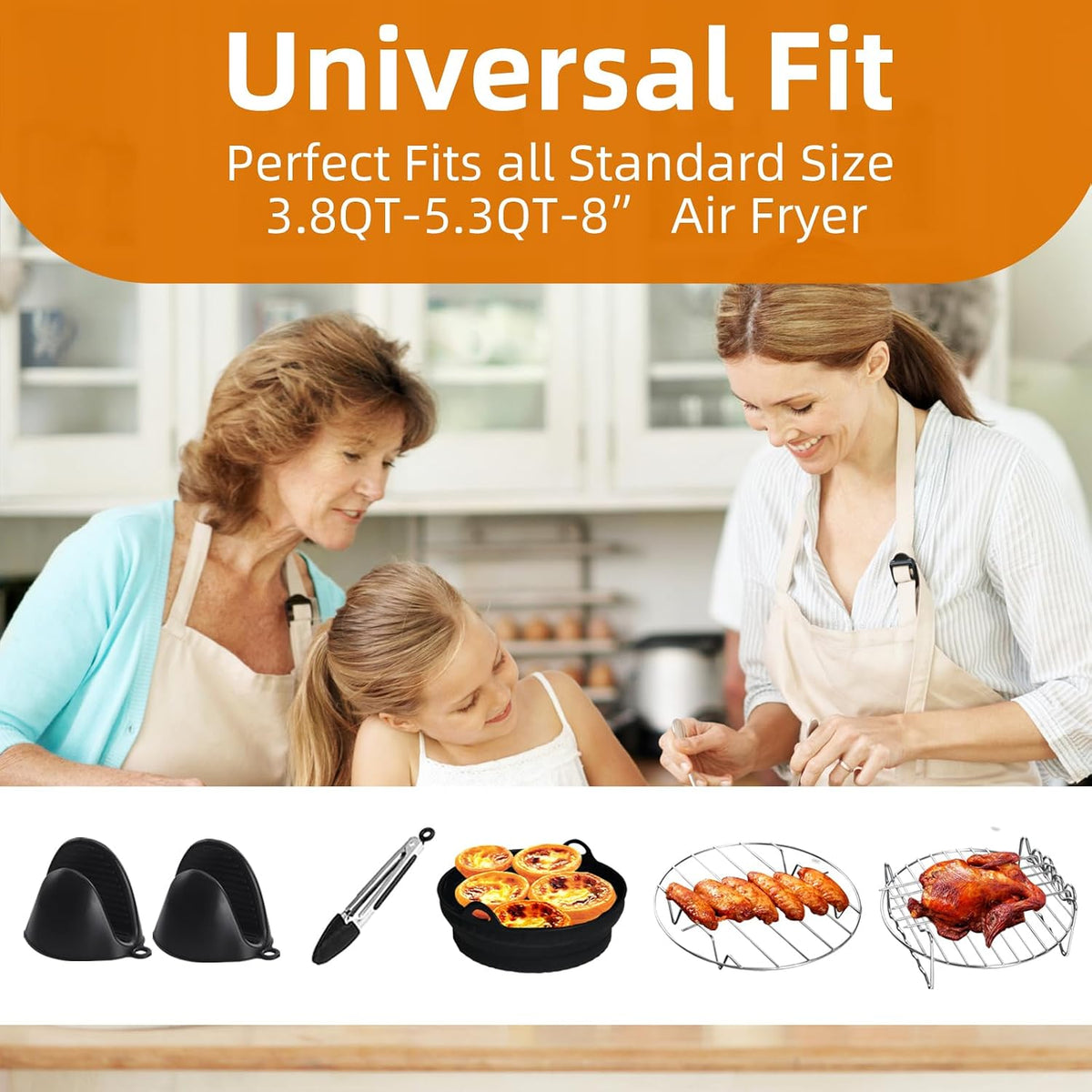 8-Piece Air Fryer Accessory Kit - Liner, Rack & Gloves