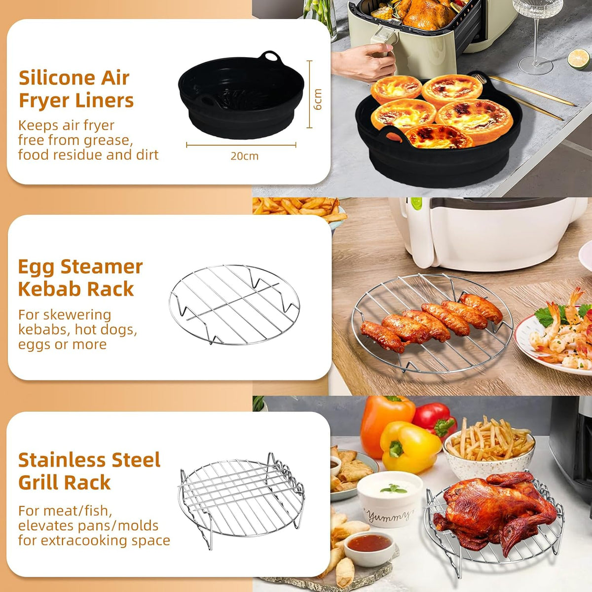 8-Piece Air Fryer Accessory Kit - Liner, Rack & Gloves