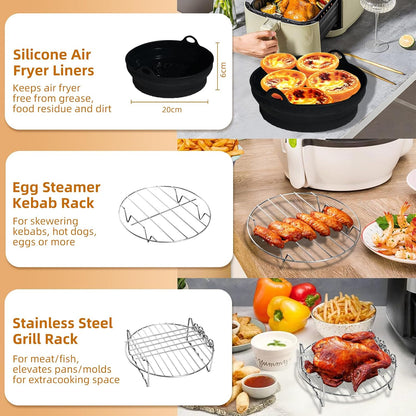 8-Piece Air Fryer Accessory Kit - Liner, Rack & Gloves