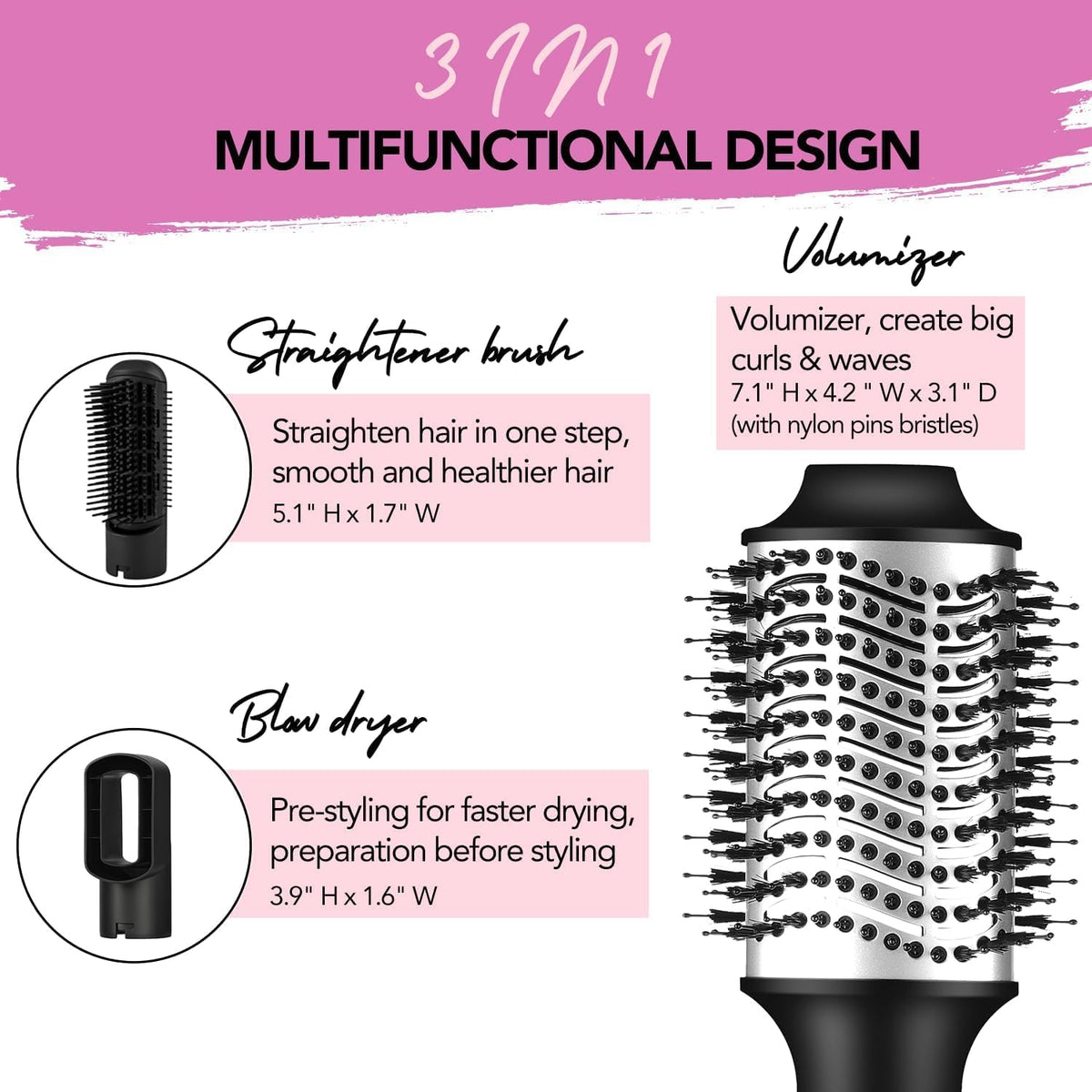 3-In-1 Ionic Hot Air Brush - Dry, Volumize & Style