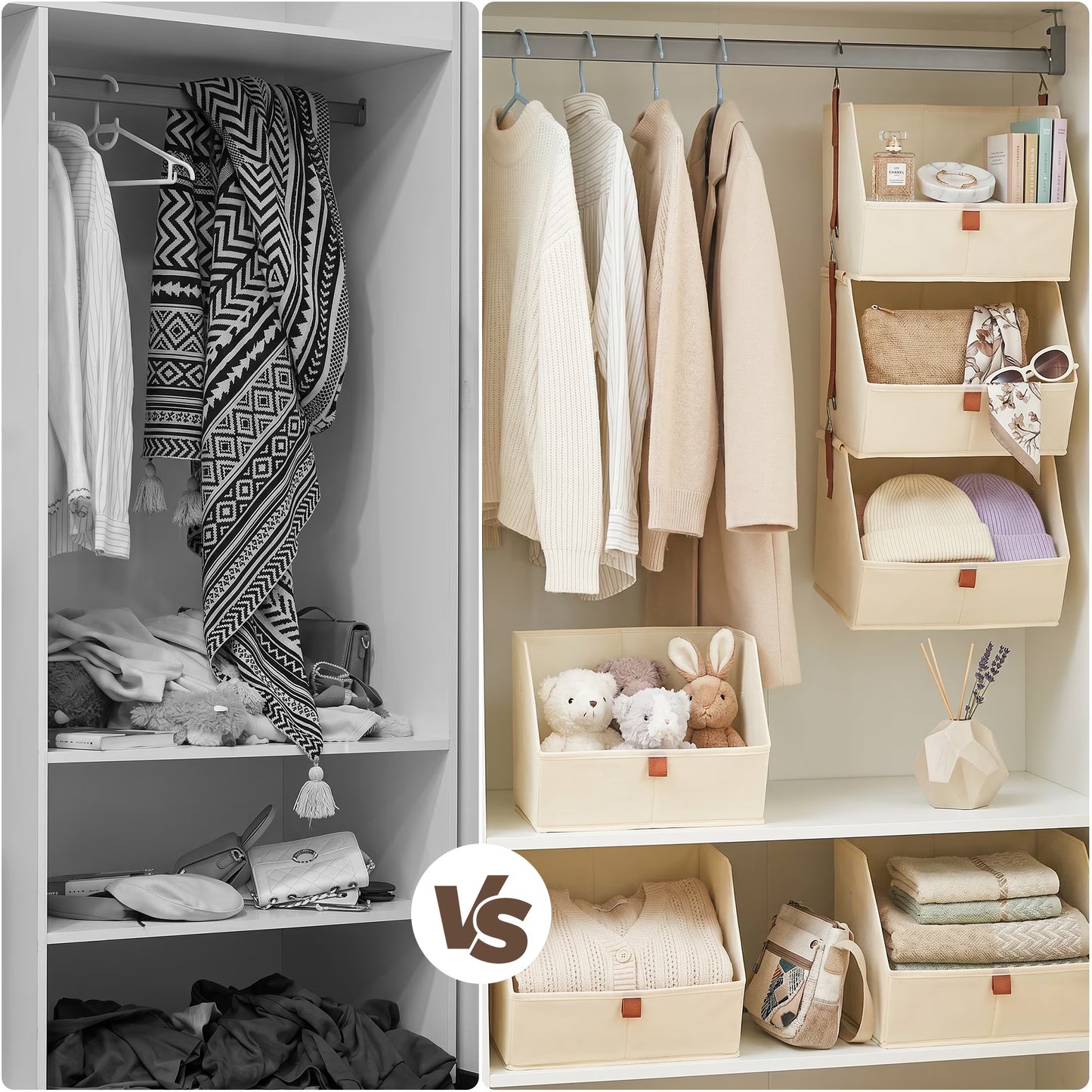 4-Tier Hanging Closet Organizer - Collapsible Fabric Shelves