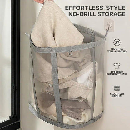 Wall-Mounted Foldable Laundry Hamper - 41L Breathable Mesh