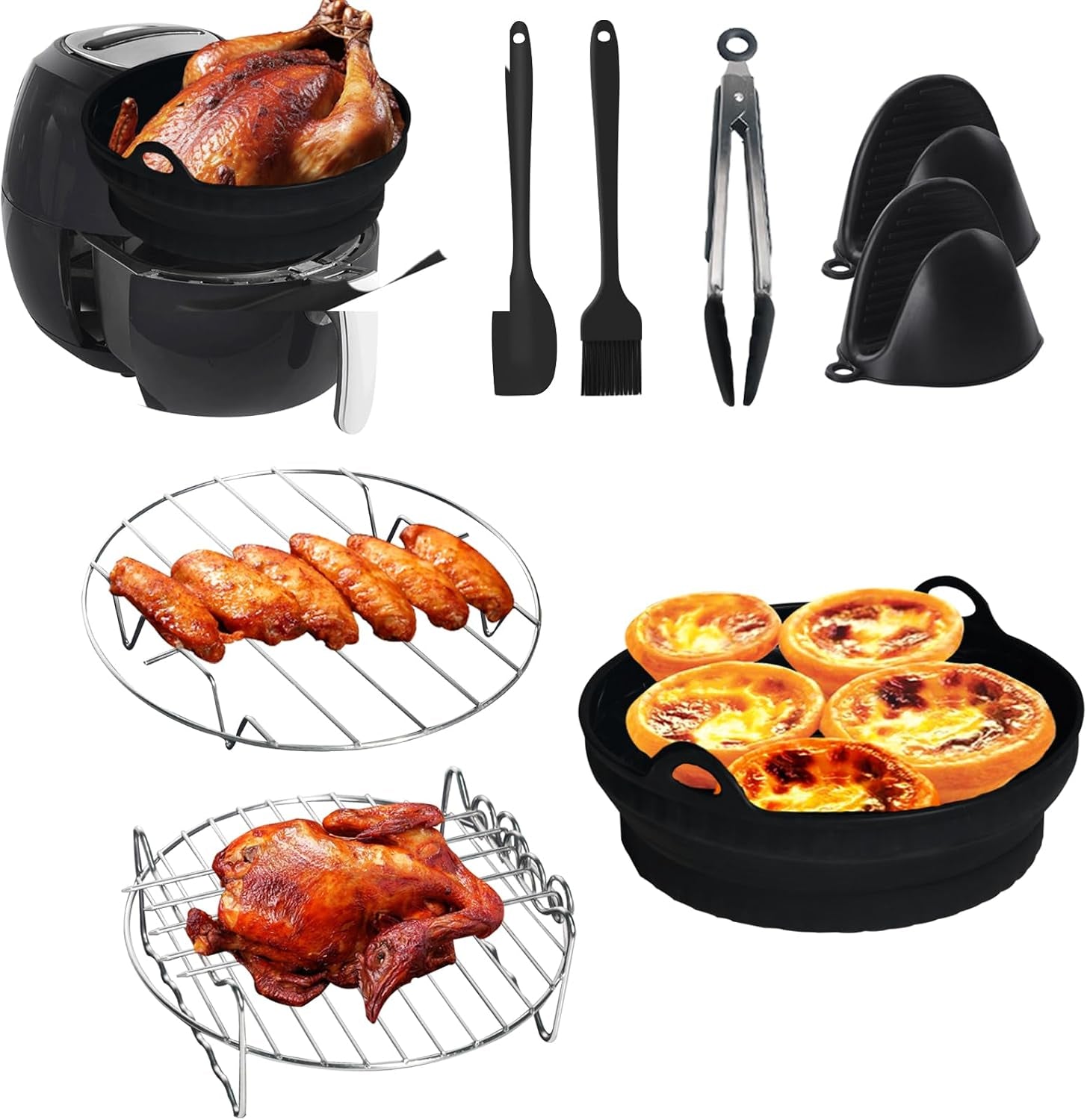 8-Piece Air Fryer Accessory Kit - Liner, Rack & Gloves