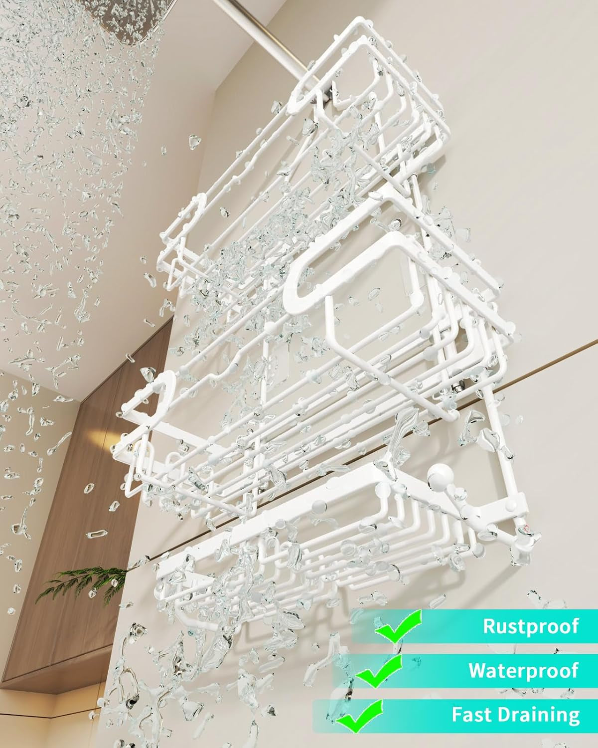 Hanging Shower Caddy - 12 Hooks & 2 Soap Trays, White