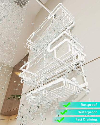 Hanging Shower Caddy - 12 Hooks & 2 Soap Trays, White