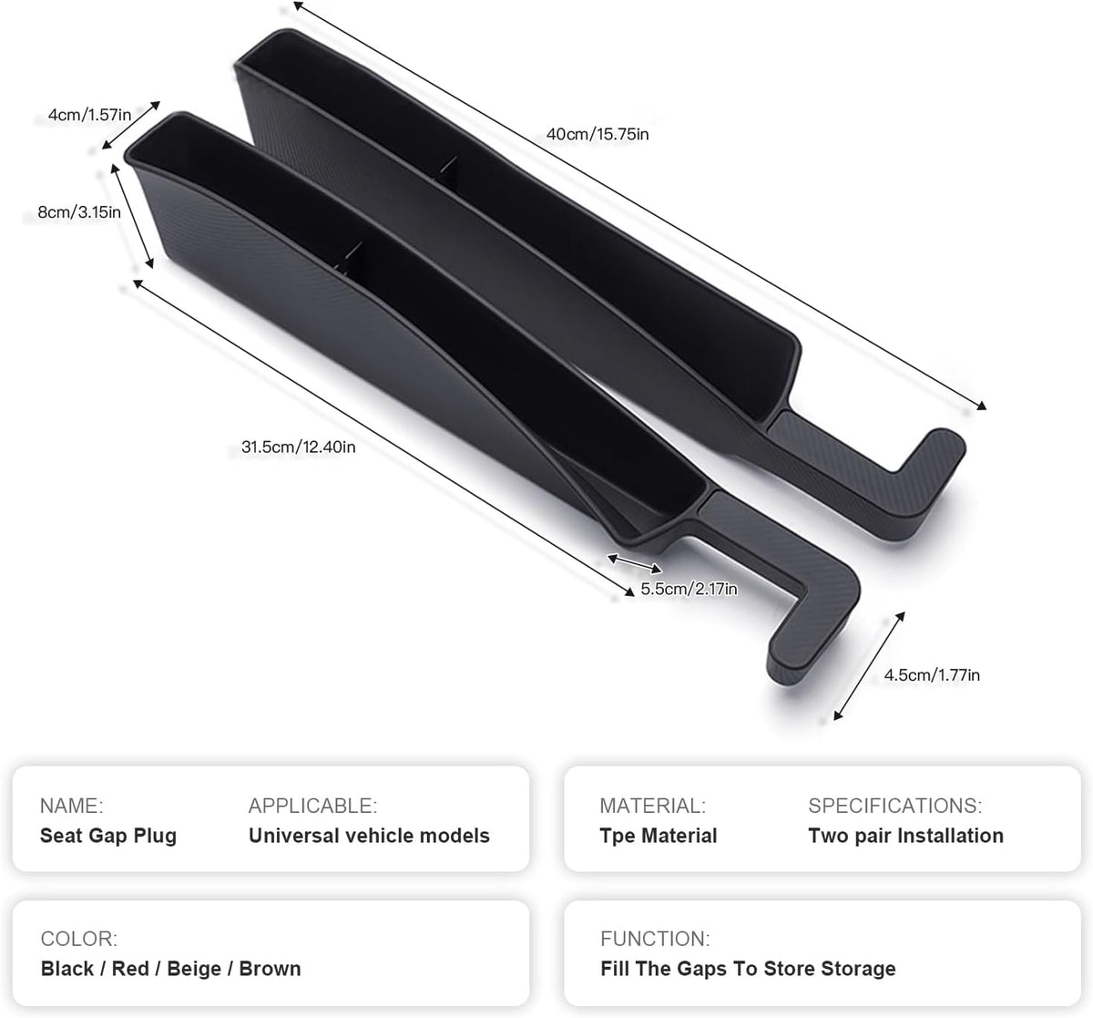 Car Seat Gap Filler Set - Stops Dropped Phones & Keys (2 Pack)