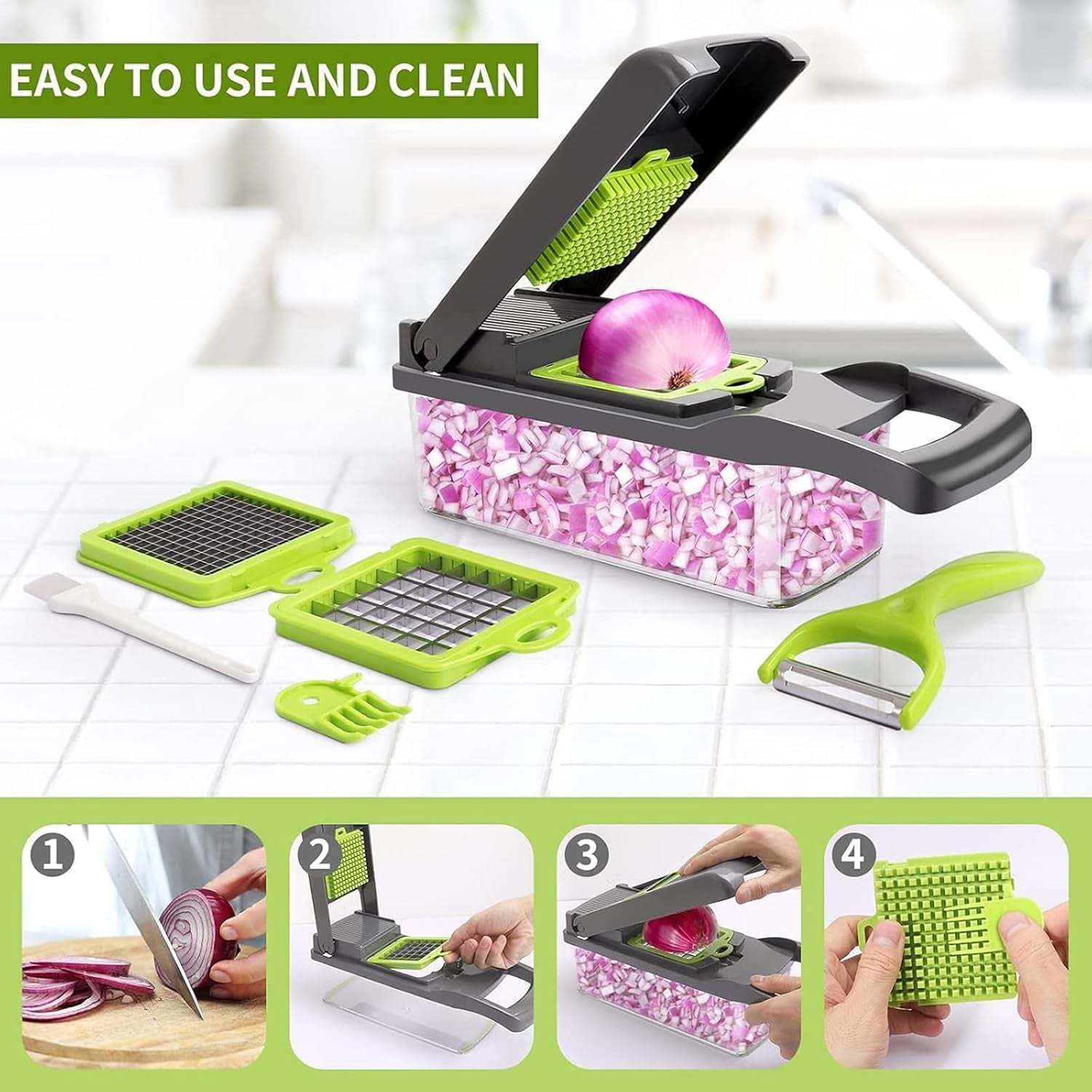 15-In-1 Vegetable Chopper - 7 Blades with Catch Container