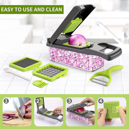 15-In-1 Vegetable Chopper - 7 Blades with Catch Container