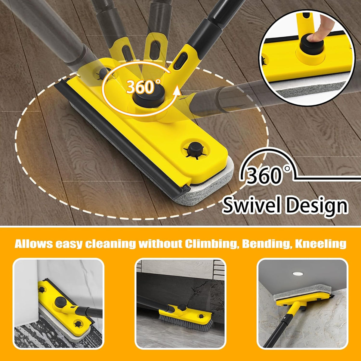 53In Long-Handle Shower Scrubber - 3-In-1 with Squeegee