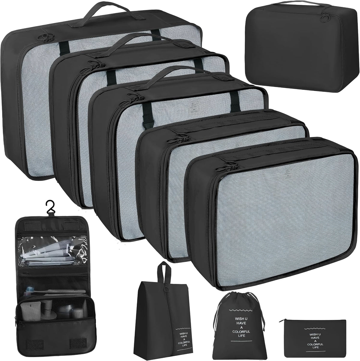 10-Piece Packing Cubes - Expandable Suitcase Organizers