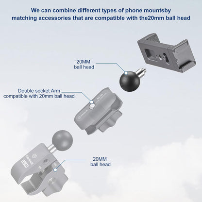 Aluminum Phone Holder - 20Mm Ball Mount, 360 Rotation