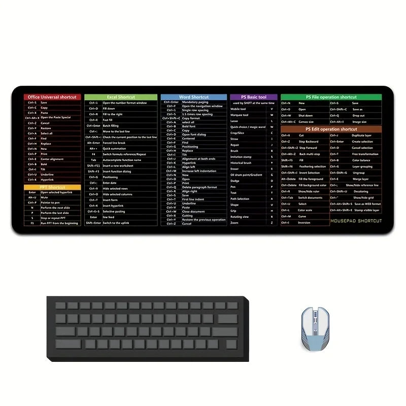 XL Shortcut Key Desk Mat - 31.5In Non-Slip Mouse Pad