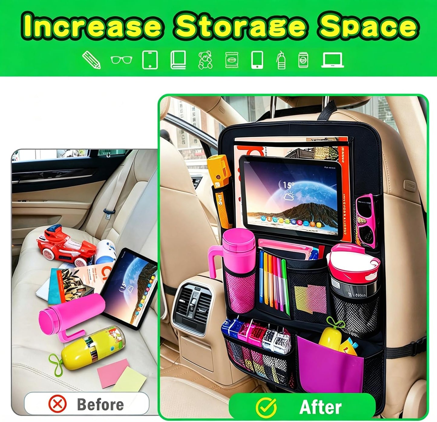 Back Seat Kick Mats with Tablet Holder - 2 Pack