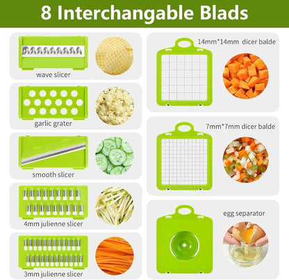 15-In-1 Vegetable Chopper - 7 Blades with Catch Container