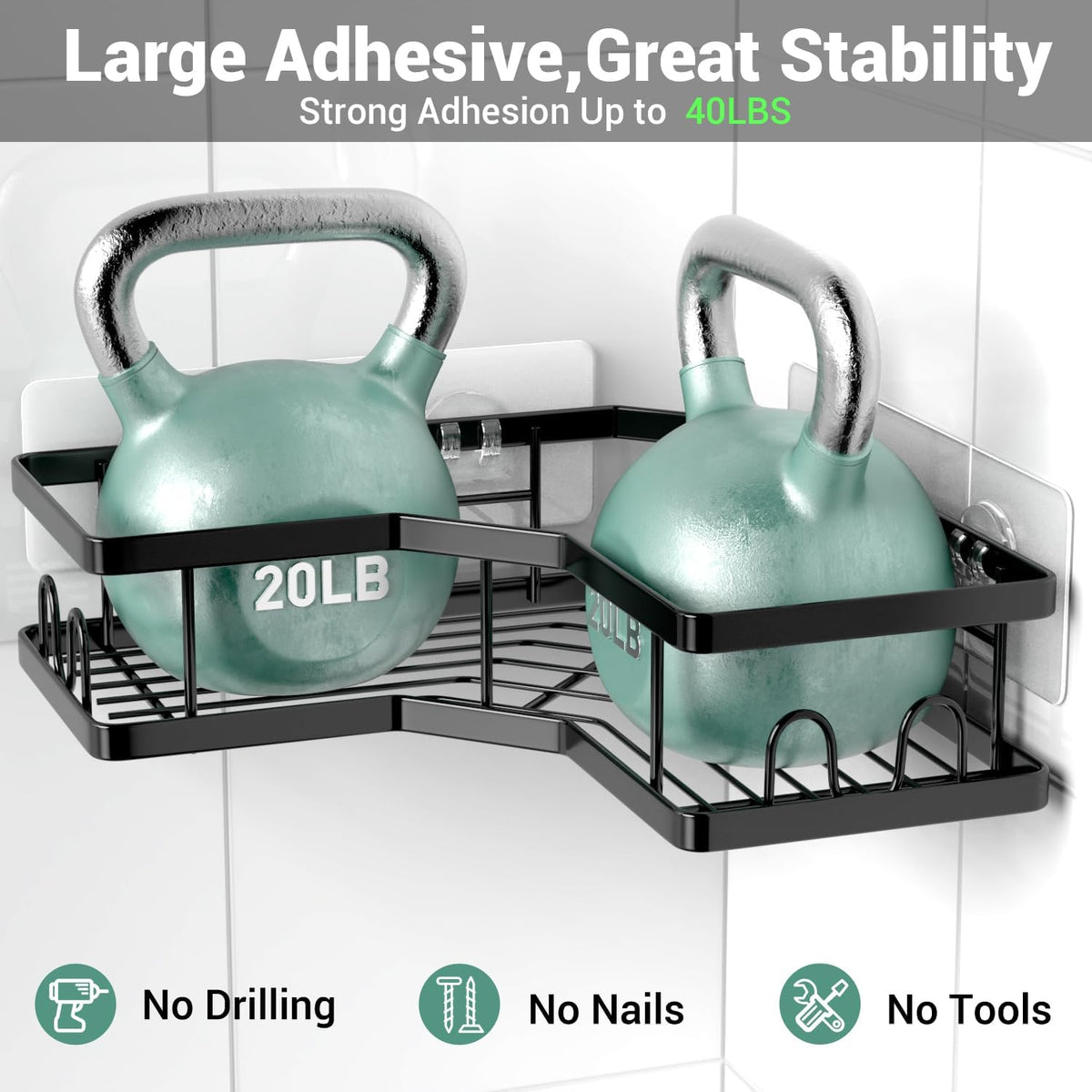 Adhesive Corner Shower Shelves - Rustproof Steel (3 Pack)
