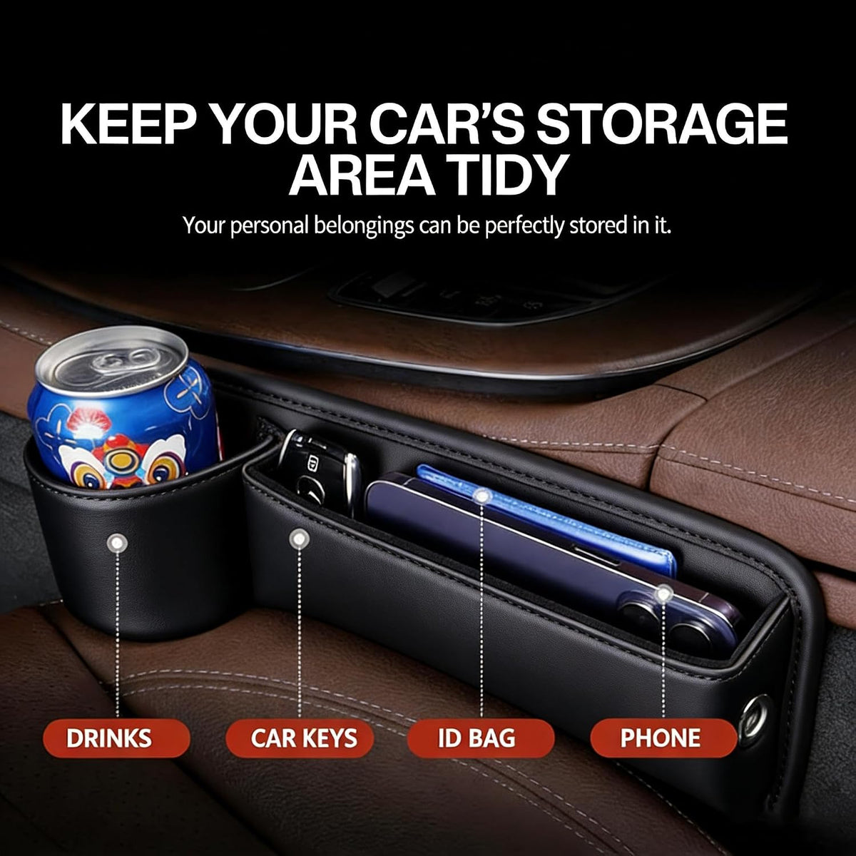 Leather Console Gap Filler with Cup Holder - Driver Side