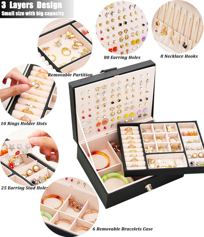 Stud Earring Organizer Box - Holds 100+ Pairs, Black