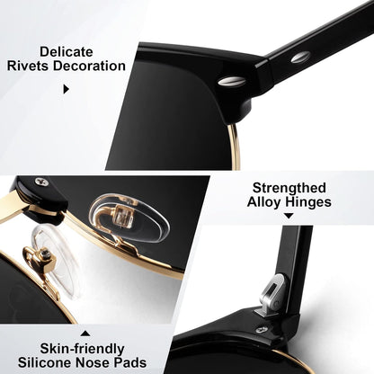 Semi-Rimless Retro Polarized Sunglasses - UV400