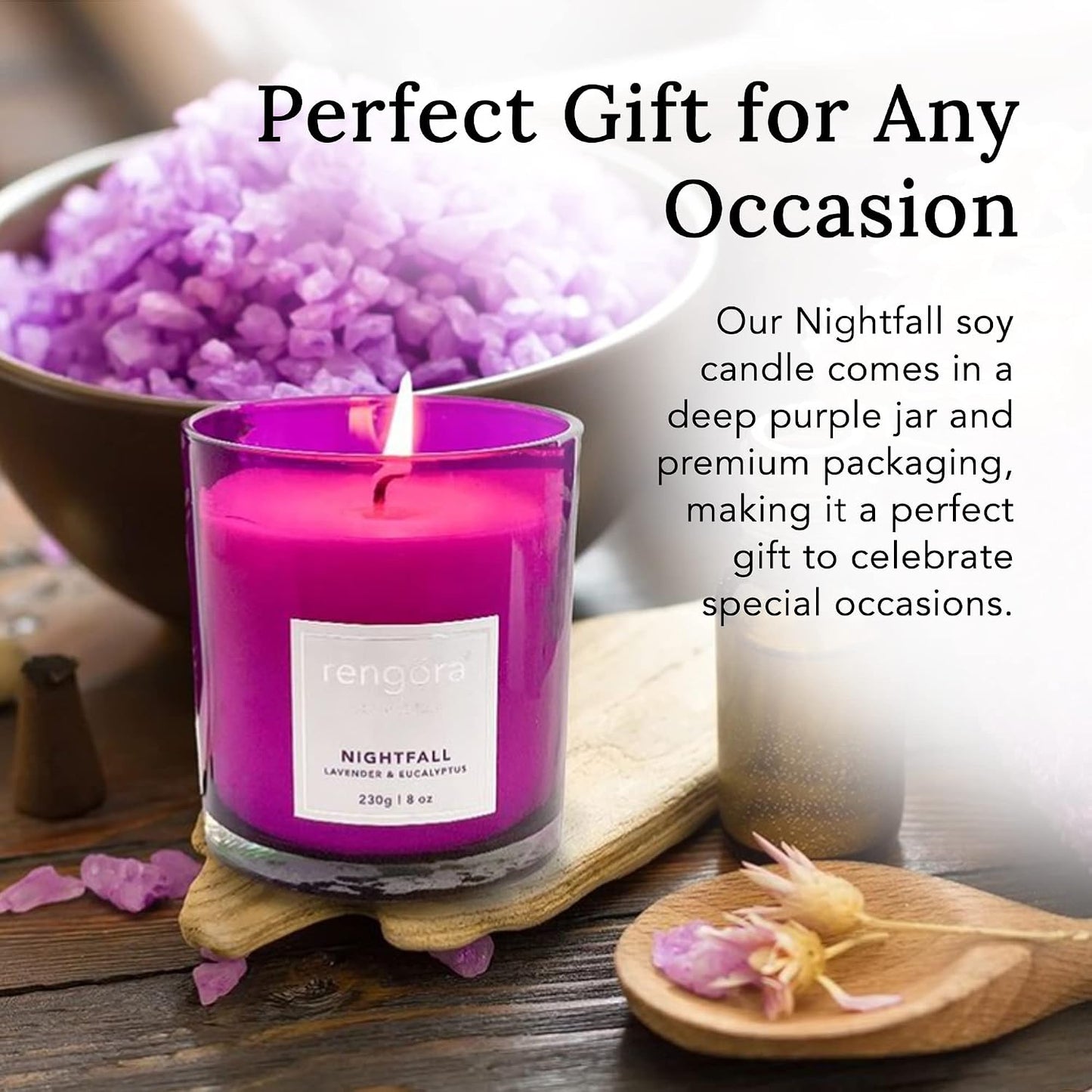 Lavender & Eucalyptus Soy Candle - 8Oz Glass Jar