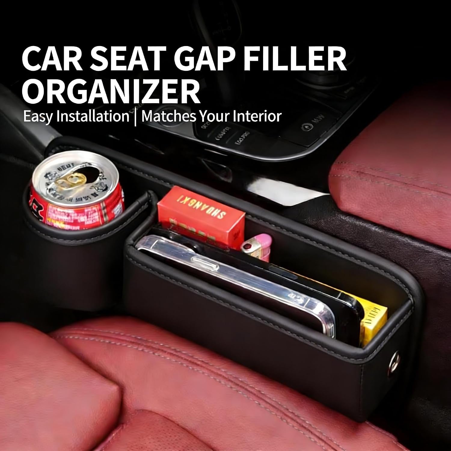 Leather Console Gap Filler with Cup Holder - Driver Side