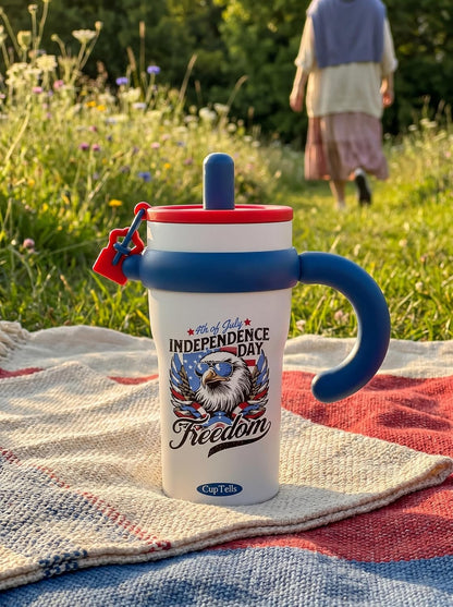 32Oz Insulated Tumbler with Handle & Straw - Bald Eagle